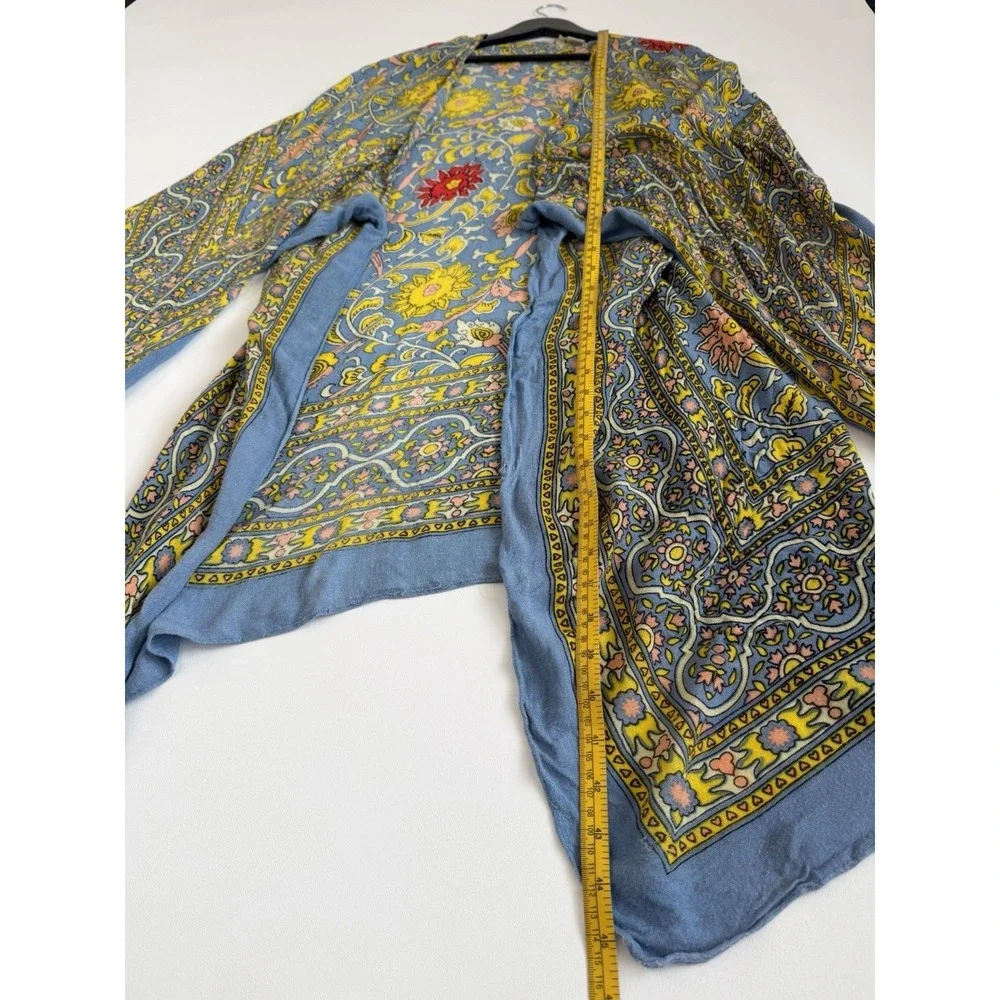 Free People Floral Paisley Kimono Cardigan Boho Open Front Rayon One Size